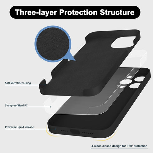 Silicone Case for iPhone 15 Pro Max Black, Soft Liquid Silicone Phone Case Compatible with iPhone 15 pro max Full Body Microfiber Lining Protectiv...