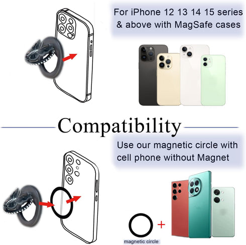 Magnetic Phone Ring Holder Compatible with MagSafe Phone Grip Kickstand for Magsafe Cases with Magnetic Adapter Circle, Adjustable Angle Butterfly...