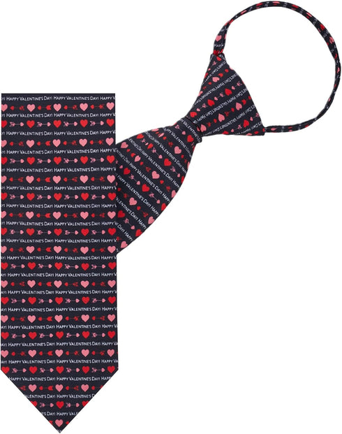 Jacob Alexander Men's Happy Valentine's Day Hearts and Love Arrows Pre-Tied Zipper Neck Tie - Black White Red...