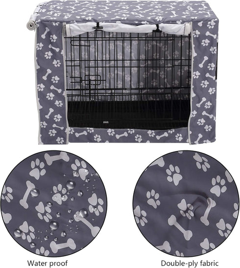 Pethiy Dog Crate Cover Durable Polyester Pet Kennel Cover Universal Fit for Wire Dog Crate - Fits Most 24 inch Dog Crates - Cover only-Sky Gray-24...