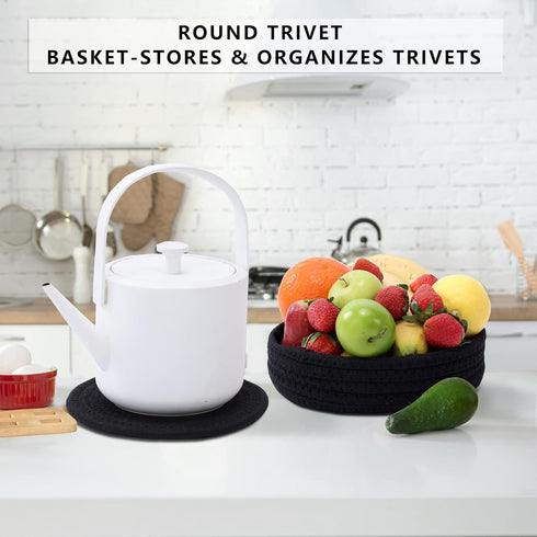 Trivets for Hot Dishes, Trivets for Hot Pots and Pans, 7 Inchs Hot Pads 5 Pcs and Storage Basket for Countertops, Pot Holders for Kitchen, Cotton ...