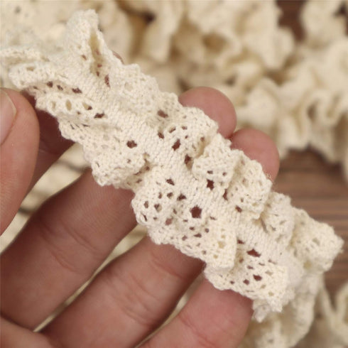Beige Stretch Lace Trim Elastic-Frilly Trim for Socks-Gathered Crocheted Lace DIY Craft Ribbon (5Yards)...