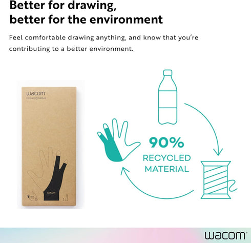 Wacom Drawing Glove, Two-Finger Artist Glove for Drawing Tablet Pen Display, 90% Recycled Material, eco-Friendly, one-Size (3 Pack), Black...
