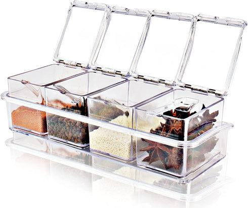 Seasoning Box with Spoon 4 Compartments Multi-Grid Spice Storage Container storage Tool for Kitchen Herb Spice Tools Gadgets...