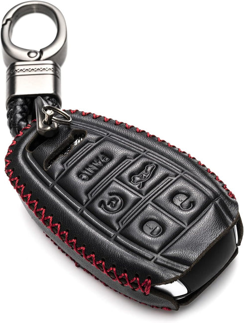 Vitodeco Genuine Leather Smart Key Fob Case Protector Compatible for Alfa Romeo Giulia, Stelvio, Tonale 2017 - 2025 (5-Button, Black/Red)...