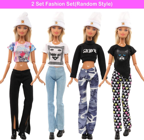 27 Pcs Doll Clothes and Accessories Including 8 Set Clothes Hooded Sport Suits Fashion Outfits Tops and Pants/Shorts with 15 Pairs of Shoes 4 Acce...