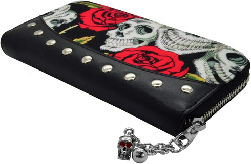 Skulls & Roses Women's Black Wallet Faux Leather Zip Around...