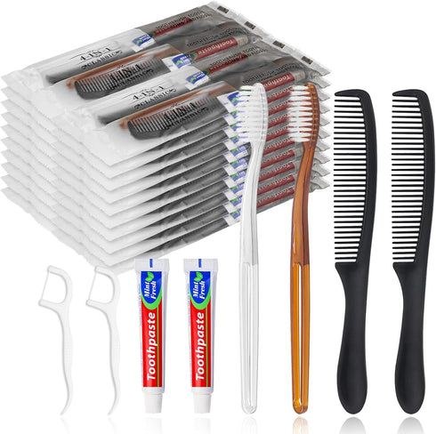 10pcs Disposable Toothbrushes with Toothpaste and Comb Floss Individually Wrapped,4-in-1 Bulk Toothbrush Kit with 2 Color Toothbrush,10 grams Toot...