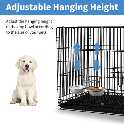 Anti-Slip Dog Bowls, 2 Pack Stainless Steel Dog Bowl Hanging on Cage, Pet Water and Food Bowls for Cats and Dogs, Dry and Wet Foods, with Non-Slip...