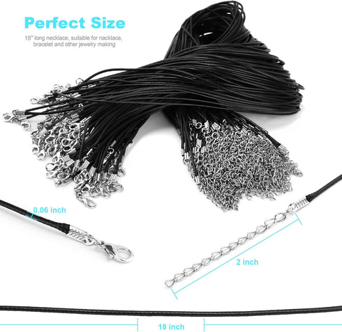 100Pcs Premium Leather Necklace Chains Bracelet Cord with Clasps for Pendants, Bulk Waxed Rope Necklace String, Black , 18" for Jewelry Making Sup...