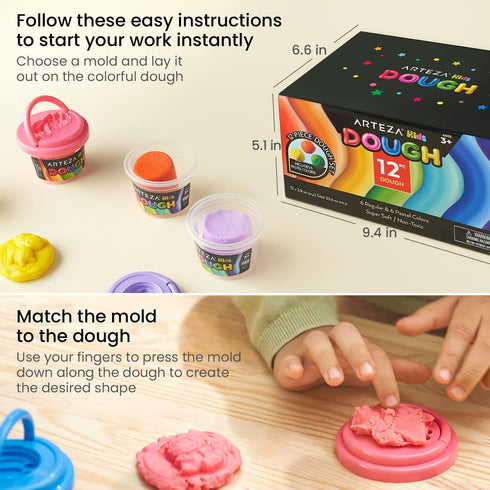 Arteza Kids Play Dough, 6 Pastel and 6 Regular Colors, 2.8-oz Tubs, Soft, Air-Tight Containers, Art Supplies for Kids Crafts and Playtime Activiti...