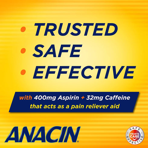Anacin Fast Pain Relief, Aspirin + Caffeine Pain Reliever, 100 coated tablets...