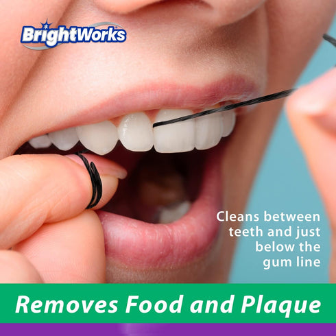 BrightWorks Activated Charcoal Dental Floss - 55 Yards (Pack of 4) - Infused Waxed with Natural Fresh Mint Flavor for Oral Care, Dental Hygiene, a...