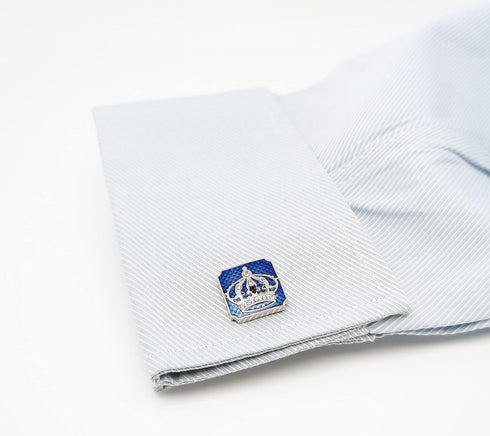 Blue Square Royal Crown Crystal Cuff Links for Men Lady in Gift Box Unisex Metal Cufflinks for Business Wedding Anniversary...