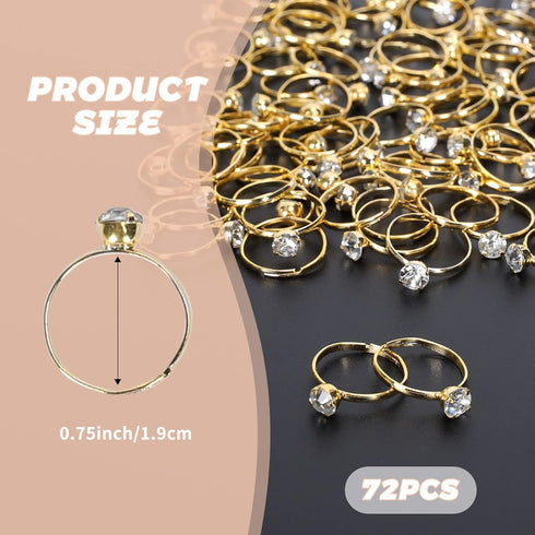 Whaline 72Pcs Gold Bridal Shower Diamond Rings, Adjustable Engagement Rings for Wedding Table Decorations, Bridal Shower Game and Party Favors...
