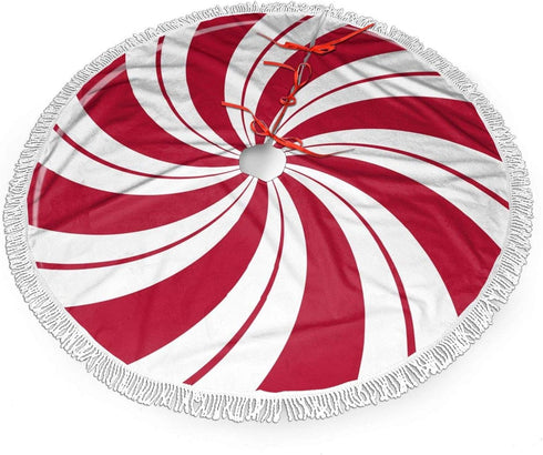 FREEHOTU Mint Sugar Double Swirl Candy Christmas Tree Skirt Gorgeous Edge Tassel Lace for 48" Xmas Ornaments Decoration...