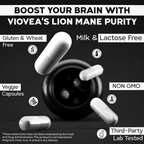 Lion's Mane Supplement Capsules - 60 Capsules (30-Day Supply), Supports Focus, Clarity, Memory, and Overall Cognition. Organic Nootropic Supplemen...