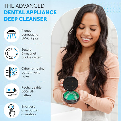 UV-C Dental Appliance Cleaner - UV Retainer Cleaning Machine Also Great for Deep Cleansing Aligner, Mouth Guard, Night Guard, Dentures in Just 3 M...