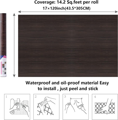 Arthome Peel and Stick Wood Contact Paper Self-Adhesive Brown Walnut Wallpaper,Decorative Vinyl Film for Countertop,Cabinets,Shelf,Drawer Liner,Ea...