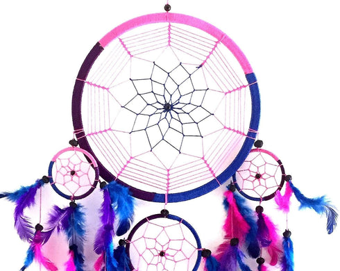 OMA Dream Catcher Traditional Tie Dye Colors Pink, Blue & Purple Feathers - 8.5" Diameter & 30" Long - (Tie Dye - Purple - Large)...