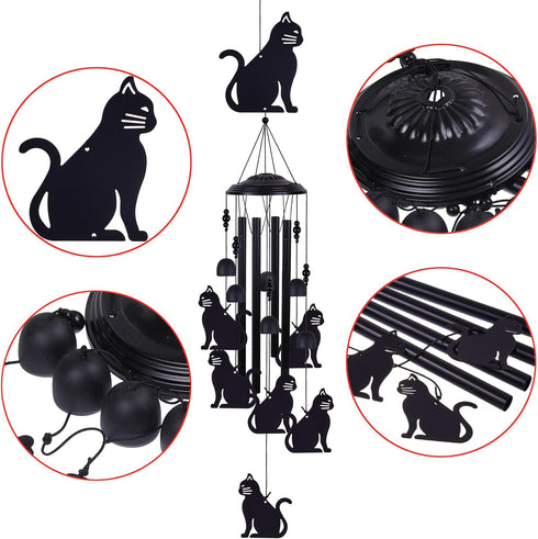 Cat Wind Chimes for Home, Patio, Backyard, Garden Cat Decor, Cats Wind Catcher, Indoor 7 Cats Wind Bells, Outside Mobile Black Cat Wind Chime Fest...