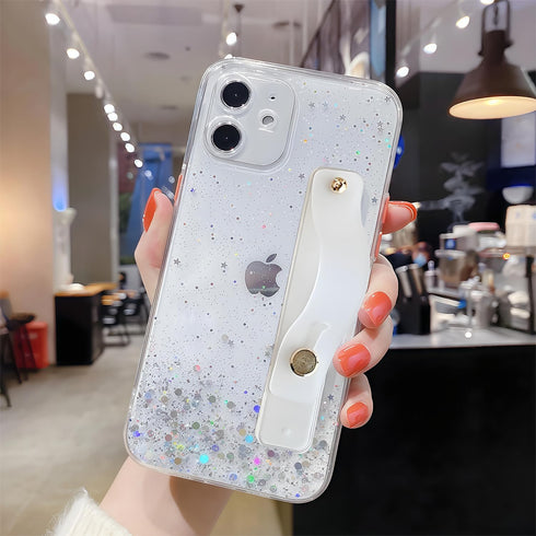siduater Strap Holder Case for 6.1" iPhone 12 with Wristband Kickstand, Bling Glitter Sparkle Clear Cover Soft TPU Bumper Adjustable Hand Grip Loo...