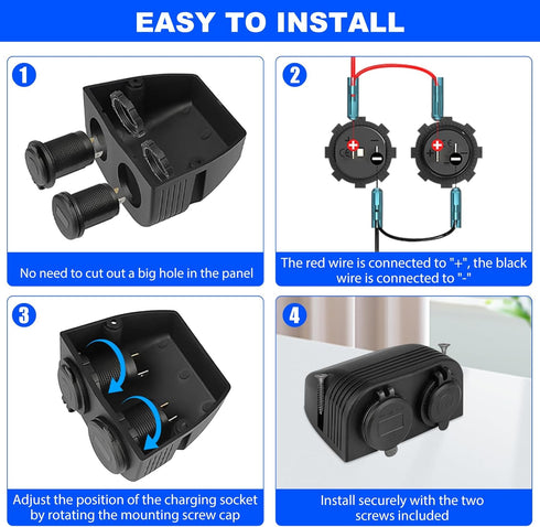3 in 1 Tent Type Panel, 2 Hole USB Socket Tent Panel, PD Charger Socket + QC3.0 Dual USB Car Charger + 12V/24V Cigarette Lighter Socket + LED Volt...