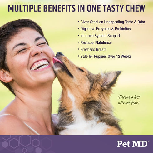 Pet MD Stool Eating Deterrent - Prevent Dog from Eating Poop - Coprophagia Aversion with Enzymes, Herbs, & Prebiotics for Digestive Support & Fres...