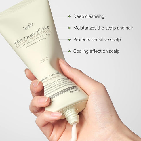 LA'DOR Tea Tree Scalp Clinic Hair Pack - Calming & Nourishing w/Snail Mucin, Tea Tree, Green Tea, Aloe - Hair Conditioning Treatment Mask for Itch...