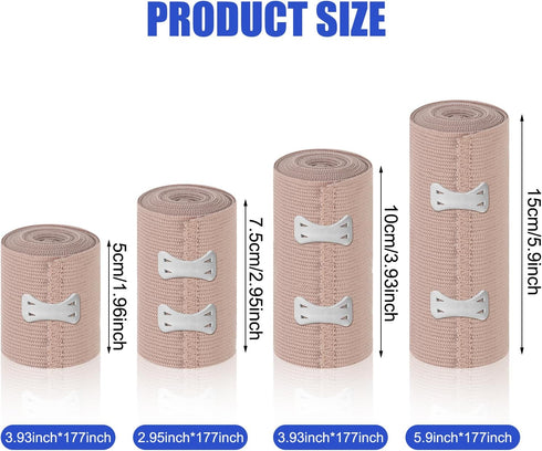 8 Pack Premium Elastic Bandage Wrap, Compression Wrap Bandage for Legs, Self-Closing Elastic Bandage Wrap - Hook & Loop Fasteners at Both Ends - L...