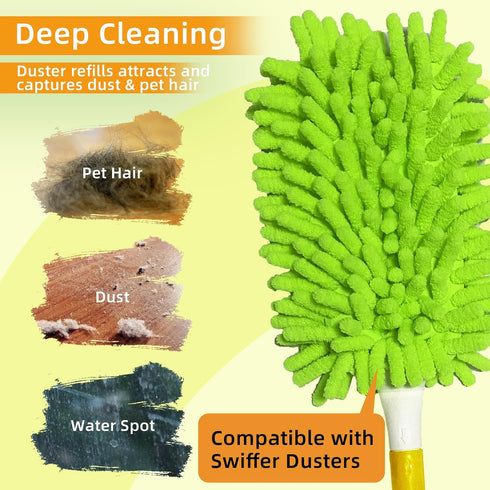 Reusable Duster Refill Compatible with Swiffer Hand Duster - Microfiber Ceiling Fan Duster for Swiffer Dusters Extended Handle - 360 Heavy Duty Du...