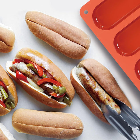 Webake Hot Dog Bun Pan, 2 Pack SIlicone Hotdog Bun Molds Nonstick Bread Forms Mini Baguette Sandwich Baking Tray for Hot Dog Bun Rolls Cake and Ec...