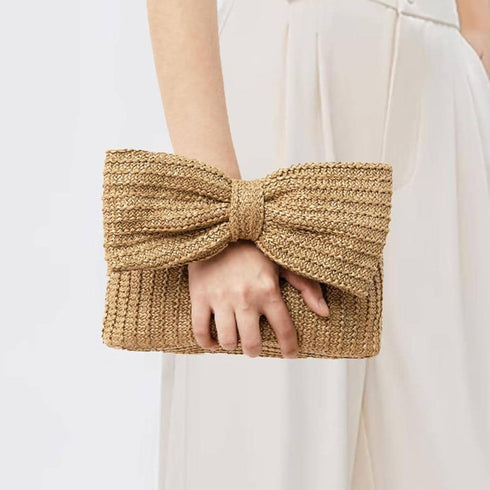 Gets Bowknot Straw Clutch Purses for Women Summer Beach Woven Envelope Wallet Bag for Vacation Wedding...