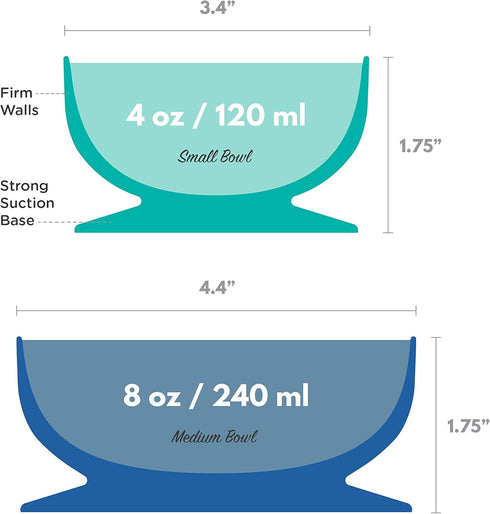 ChooMee Silicone Suction Bowls | Extra Strong Suction with Firm Bowl | Ideal for Infant and Toddler Baby Led Feeding | Medium + Small 2 CT...