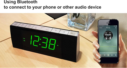 iTOMA Bedside Alarm Clock Radio with Bluetooth Speaker, Dimmable Jade Green LED Display, FM Radio with Sleep Timer, Dual Alarm with ON/OFF Push-bu...