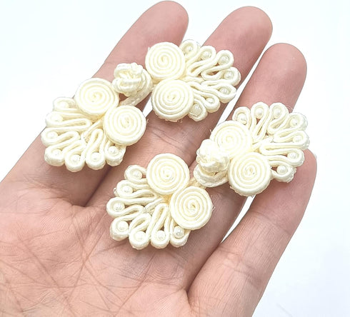 12 Pairs Beige Sewing Chinese Closure Buttons Closure Knot Frog Buttons Vintage Fastener for Cheongsam Cloak Coats and DIY Sewing Accessory 60x23m...