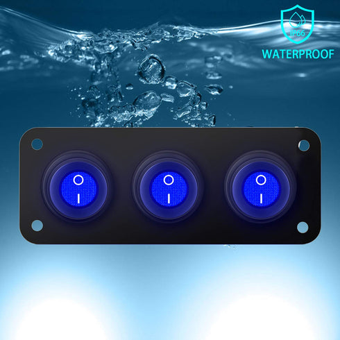 3 Gang 12V 20 Amp Toggle Rocker Switch Panel LED Breaker Waterproof Widely Fits for Auto Automotive Lights Car Marine Boat Yacht, Trailer, Caravan...