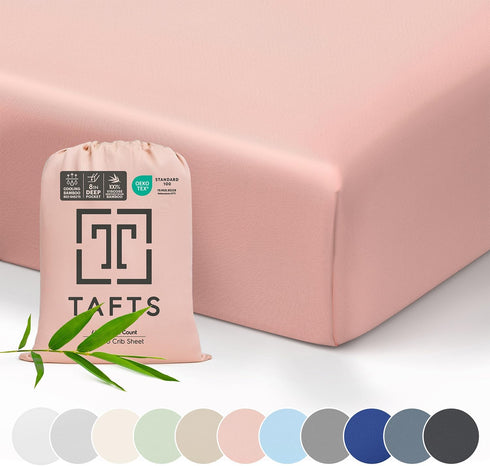 Tafts Crib Sheets, 100% Viscose derived from Bamboo Fitted, Girls, Boys & Unisex, 8 Inch Deep Pocket, Standard Crib & Toddler Mattress, Cooling, S...