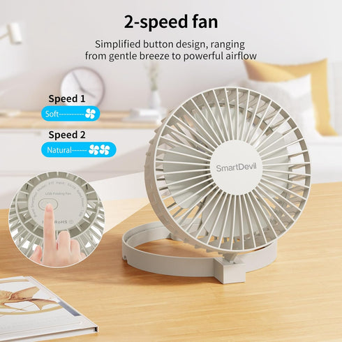 SmartDevil USB Desk Fan, 2 Speeds Small Personal Desk Fan, 90° Rotate Portable Foldable Mini Desktop Table Fan, Strong Wind, Quiet Operation, for ...