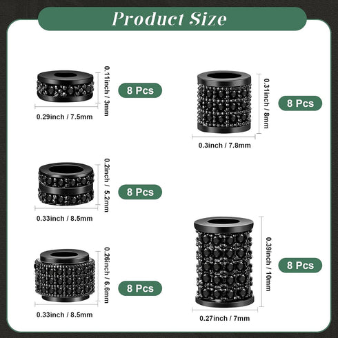 Yinkin 40 Pieces Zircon Rhinestone Beads Tube Column Pave Bead Charms Cubic Zirconia Big Hole Spacer Jewelry Bracelet Connector Crystal for DIY(Bl...