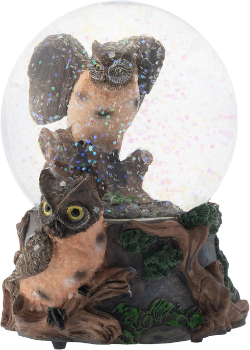 Elanze Designs Red Bellied Eagle Owls 100MM Sturdy Wind Up Musical Glitter Water Snow Globe Tabletop Dresser Nightstand Figurine Decoration Plays ...