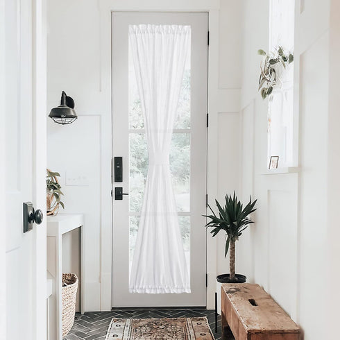 NICETOWN Sidelight French Door Panel, Linen Textured Look Translucent Privacy Side Light Sheer Front Door Curtain Including Tieback, 30 inches Wid...