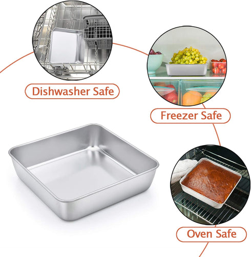 TeamFar 8 Inch Square Baking Pan, Square Cake Brownie Pan Stainless Steel for Wedding Christmas Party, Healthy & Non Toxic, Sturdy & Brushed Surfa...