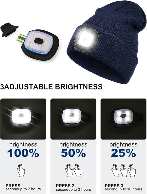 MELASA Unisex Kids LED Beanie, USB Rechargeable Hands Free Headlamp Hat, Night Flashlight Hat, Gifts for Kids Boys Black...