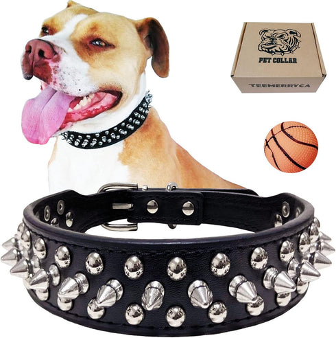 TEEMERRYCA Adjustable Microfiber Leather Spiked Studded Dog Collars with a Squeak Ball Gift for Small Medium Large Pets Like Cats/Pit Bull/Bulldog...