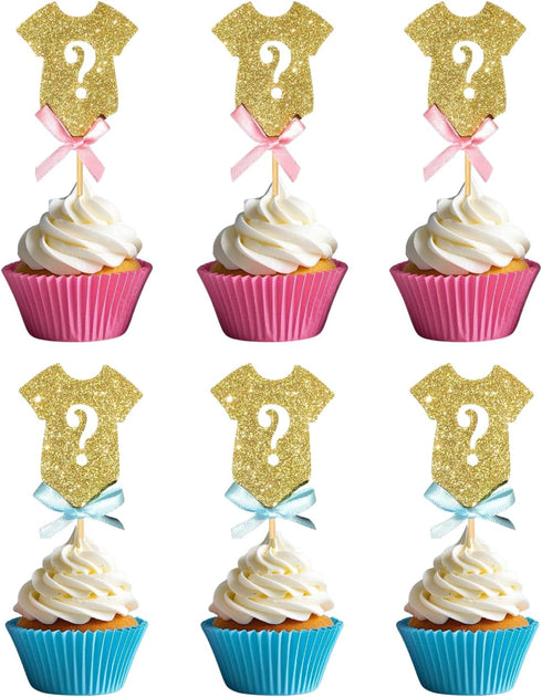 ALISSAR 30-pack Glitter Gender Reveal Cupcake Toppers, Gender Reveal Baby Shower Boy or Girl Party Decoration Supplies...