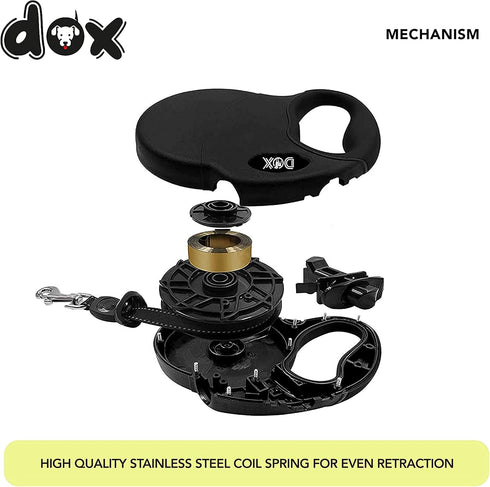 DDOXX Retractable Dog Leash - Strong Reflective Nylon Strips with Break & Lock System - S (Black/Yellow Reflective)...