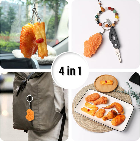 4pcs Fake Chicken Food Car Mirror Decor Hanging Funny Car Ornament Accessories Gag Gifts for Women Men...