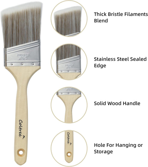 Paint Brushes Set, 5 Pcs Flat and Angle Paintbrushes for Wall and Trim, Suitable for Oil-based Paints, Water-based Paints, Stains, Home Improvemen...