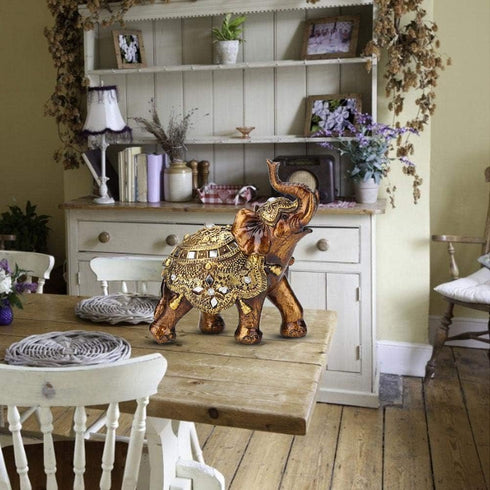 Golden Elephant Statue, Resin & Wood Grain Collectible Figurine, Feng Shui Lucky Elephant Sculpture for Home TV Cabinet...